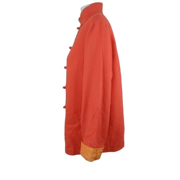 Pearl River Mandarin Tang 100% Flax Jacket Orange Cuff Sleeve Frog Clasp - Picture 3 of 7